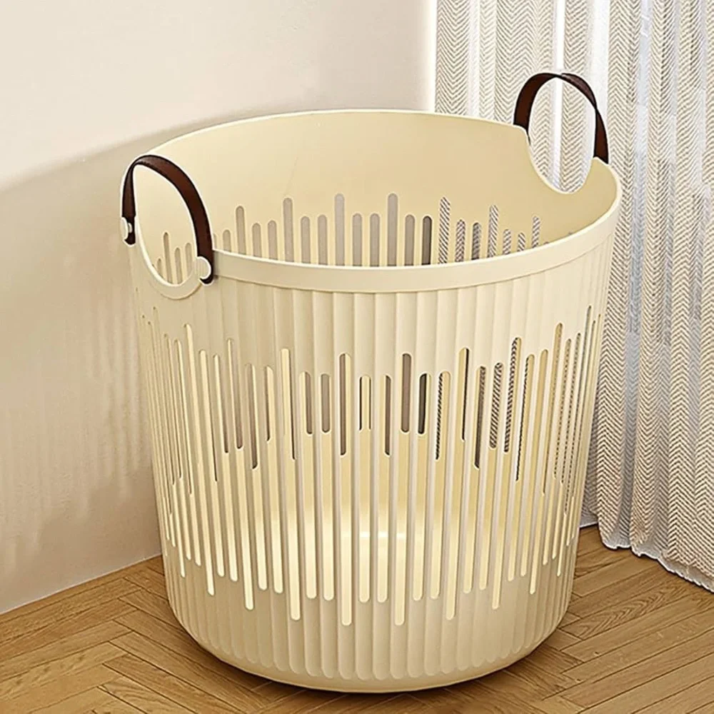 Scandinavian Japandi Storage Basket Set Leather Handles Nordic Laundry Bins 2